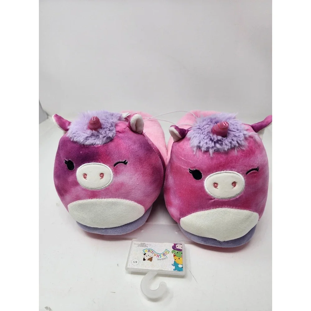 Squishmallows Girls Unicorn Plush Slipper Purple Poly Blend Size XL 4/5 Relaxed